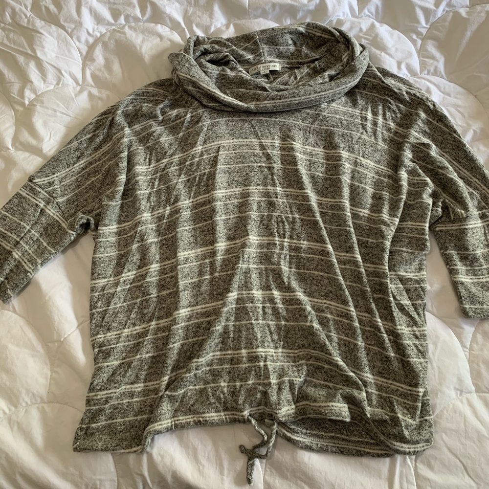 Green Envelope Gray & White Striped Sweater